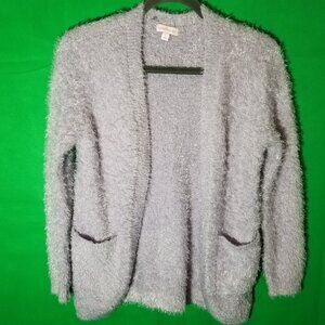 Design History Open Cardigan Womens Size L Purple Long Sleeve 100% Fuzzy Soft